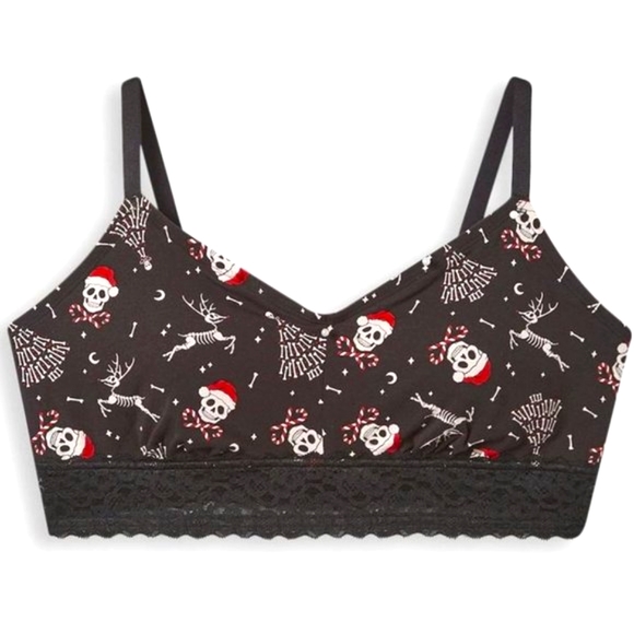 ❤️NWT VINTAGE TORRID BRA - CHRISTMAS SKULL BRALETTE - LIGHTLY LINED - LACE HEM - Picture 11 of 13